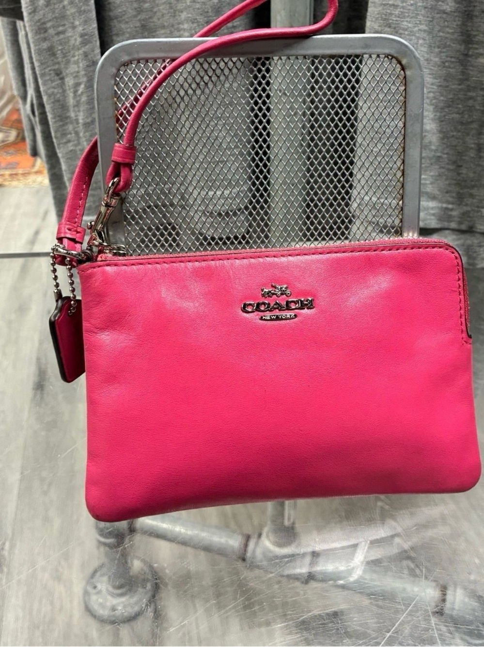 Coach Hot Pink Leather Wristlet Crossbody